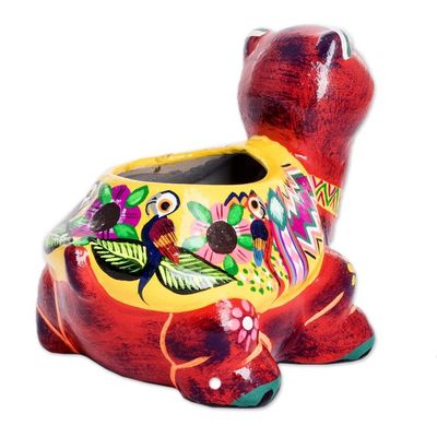 Alternate image for Hand-Painted Small Ceramic Flower Pot from Guatemala Floral Turtle