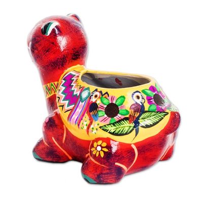 Alternate image for Hand-Painted Small Ceramic Flower Pot from Guatemala Floral Turtle