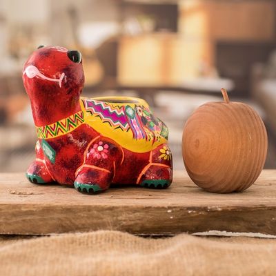 Alternate image for Hand-Painted Small Ceramic Flower Pot from Guatemala Floral Turtle