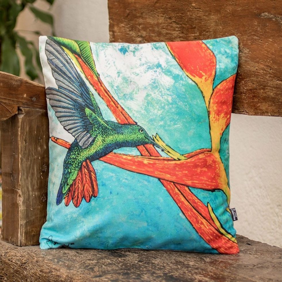 Tropical Themed Cushion Cover from Costa Rica 'Oneiric Hummingbird'