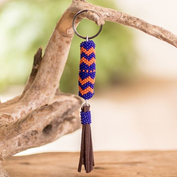 Alternate image for Beaded Leather Keychain and Bag Charm Handmade in Guatemala Sweet Tranquility