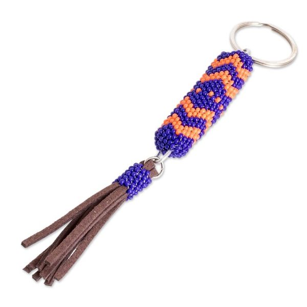 Alternate image for Beaded Leather Keychain and Bag Charm Handmade in Guatemala Sweet Tranquility