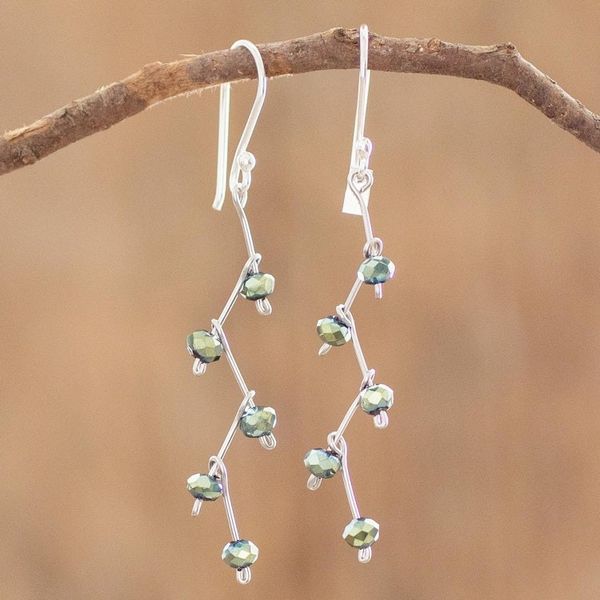 Alternate image for Green Beaded Dangle Earrings With Sterling Silver Hooks Green Iridescent