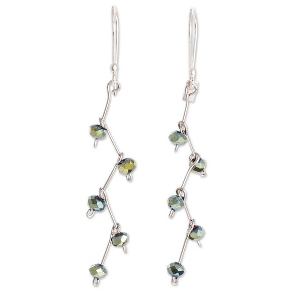 Alternate image for Green Beaded Dangle Earrings With Sterling Silver Hooks Green Iridescent