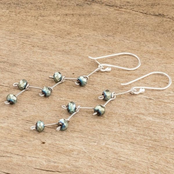Alternate image for Green Beaded Dangle Earrings With Sterling Silver Hooks Green Iridescent