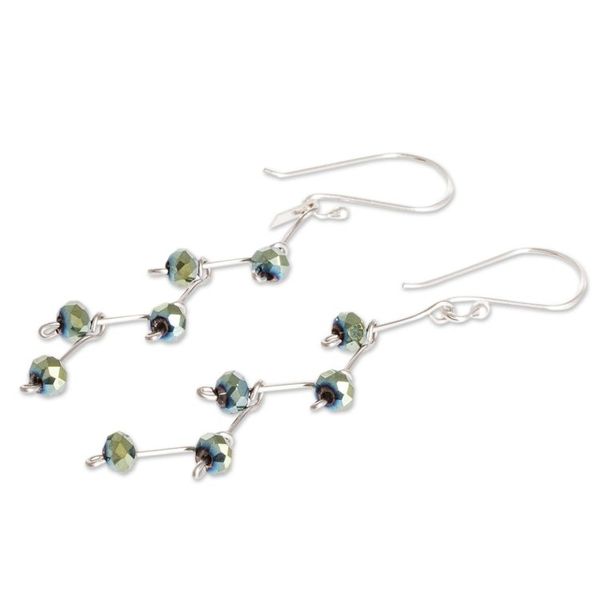 Alternate image for Green Beaded Dangle Earrings With Sterling Silver Hooks Green Iridescent