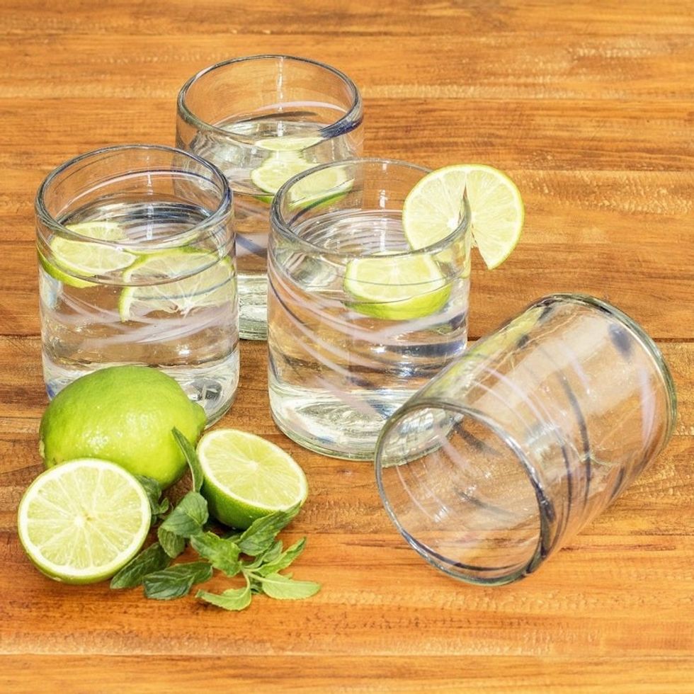 Artisan Crafted Blown Glass Tumblers Set of 4 'Cirrus'