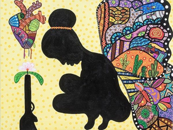 Alternate image for Symbolic World Peace Project Signed Expressionist Painting Contemplation