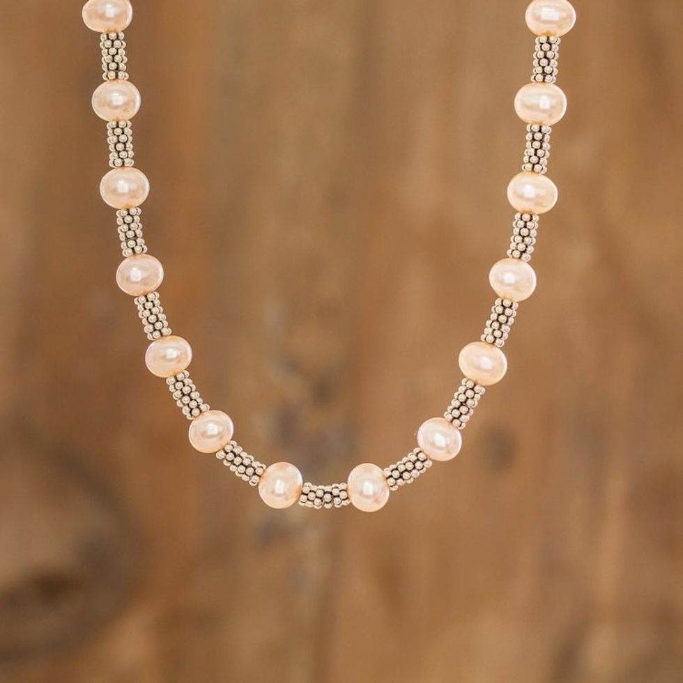 Artisan Crafted Pink Cultured Pearl Necklace 'Rosy Combination'