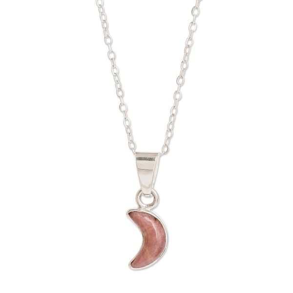 Alternate image for Sterling and Rhodonite Necklace Moon Crescent in Pink
