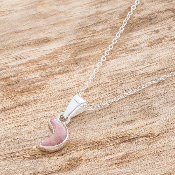 Alternate image for Sterling and Rhodonite Necklace Moon Crescent in Pink
