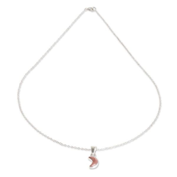 Alternate image for Sterling and Rhodonite Necklace Moon Crescent in Pink