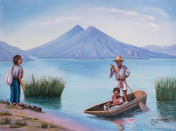 Alternate image for Guatemalan Landscape Oil Painting with Realist Style Saint Antonio Palop