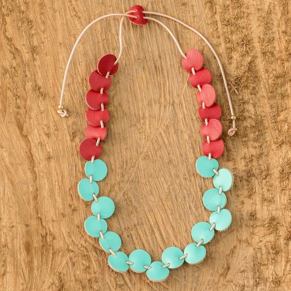 Alternate image for Red and Aqua Leather Necklace Bright Stepping Stones