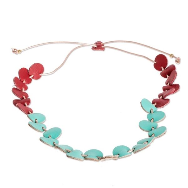 Alternate image for Red and Aqua Leather Necklace Bright Stepping Stones