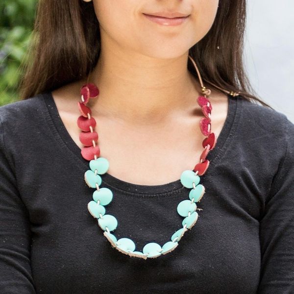 Alternate image for Red and Aqua Leather Necklace Bright Stepping Stones