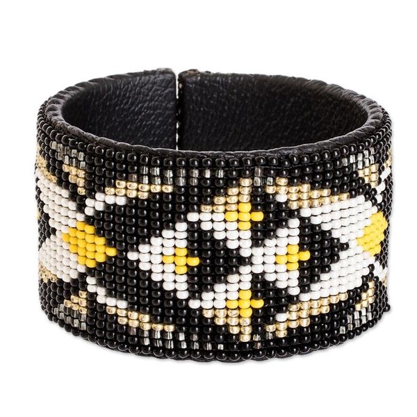 Alternate image for Handmade Beaded Leather Cuff Bracelet Transcendent Geometry
