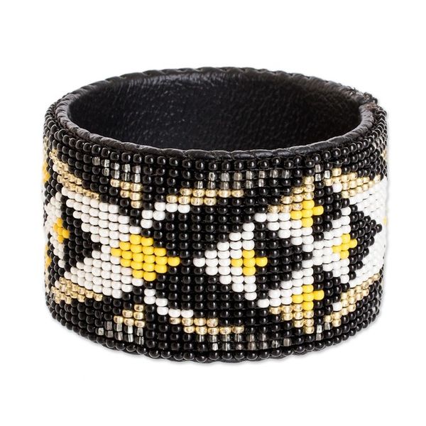 Alternate image for Handmade Beaded Leather Cuff Bracelet Transcendent Geometry