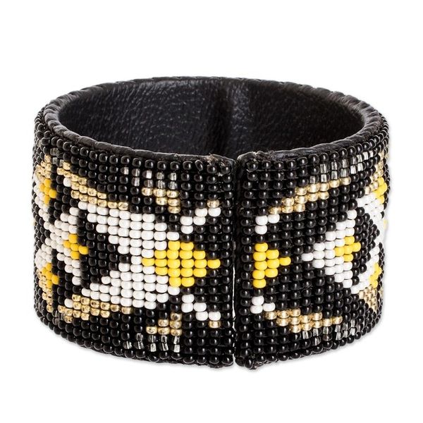 Alternate image for Handmade Beaded Leather Cuff Bracelet Transcendent Geometry