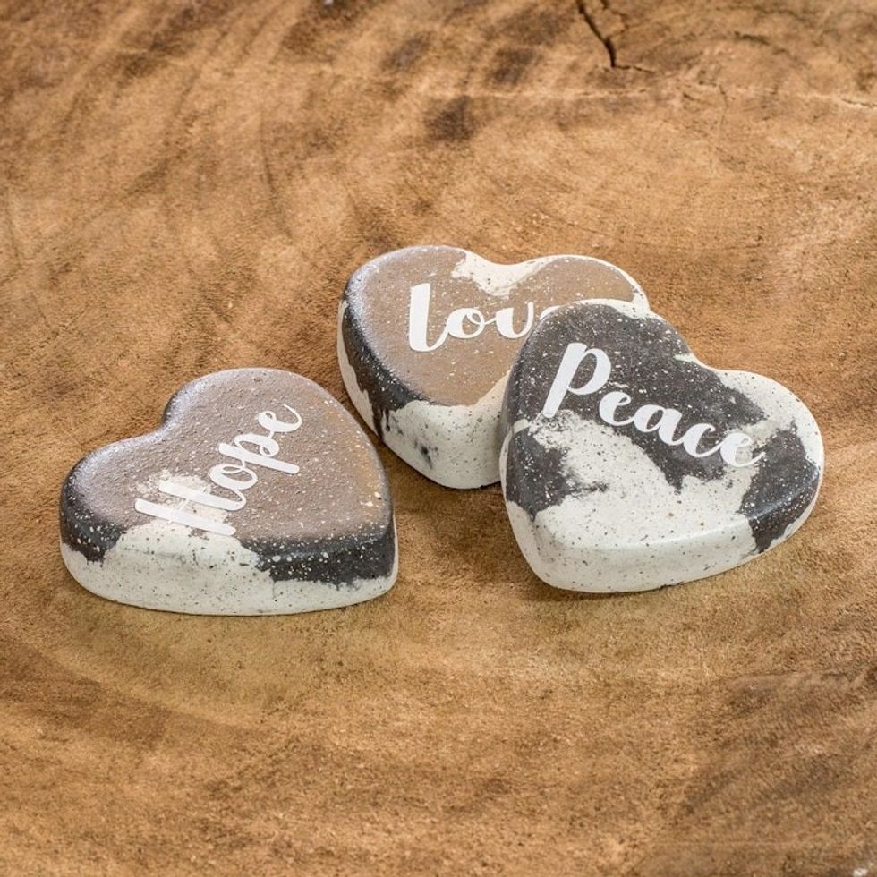Handmade Heart Home Accents Set of 3 'Peace, Love and Hope'