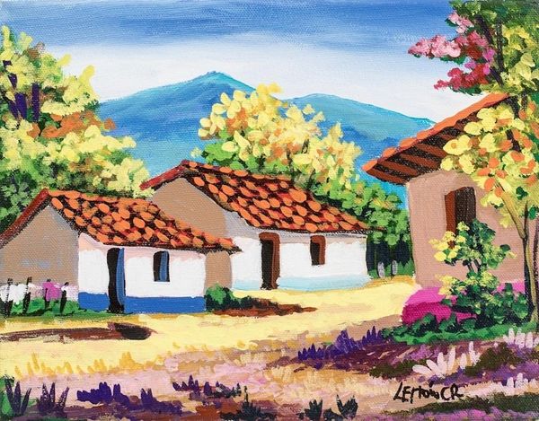 Alternate image for Signed Unstretched Oil Impressionist Painting of Houses Country Houses