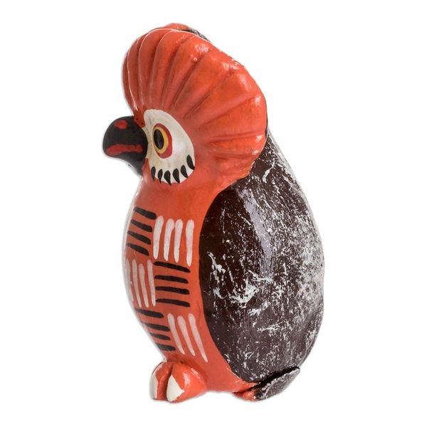 Alternate image for Red Owl-shaped Ceramic Figurine Handmade in Guatemala Summer Tecolote