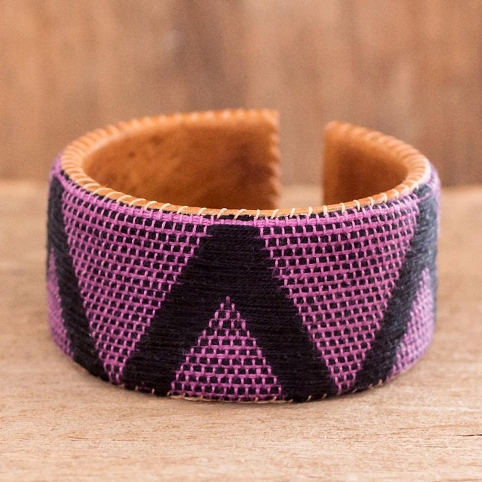 Cotton-Covered Leather Cuff Bracelet 'Comalapa Highlands in Black'