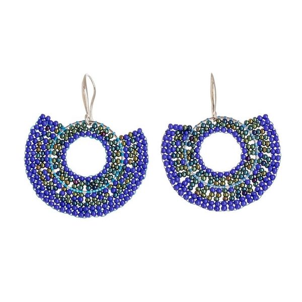 Alternate image for Hand Beaded Blue Circular Dangle Earrings from Costa Rica Blue Half Moon