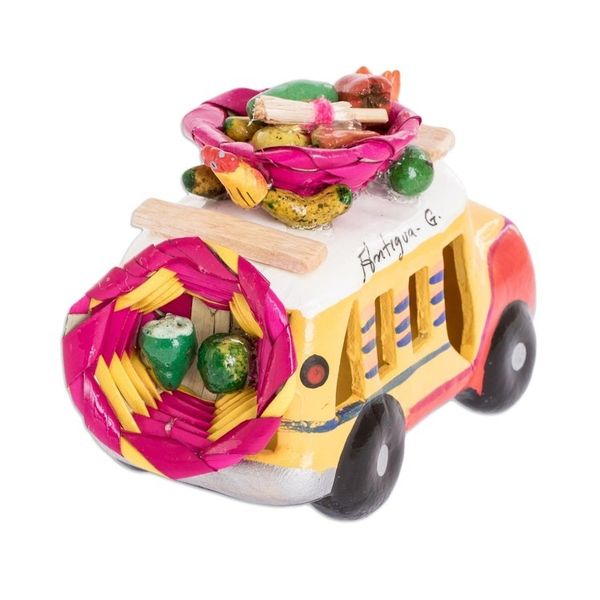 Alternate image for Red and Yellow Ceramic Bus Sculpture from Guatemala Red and Yellow Old Time Bus