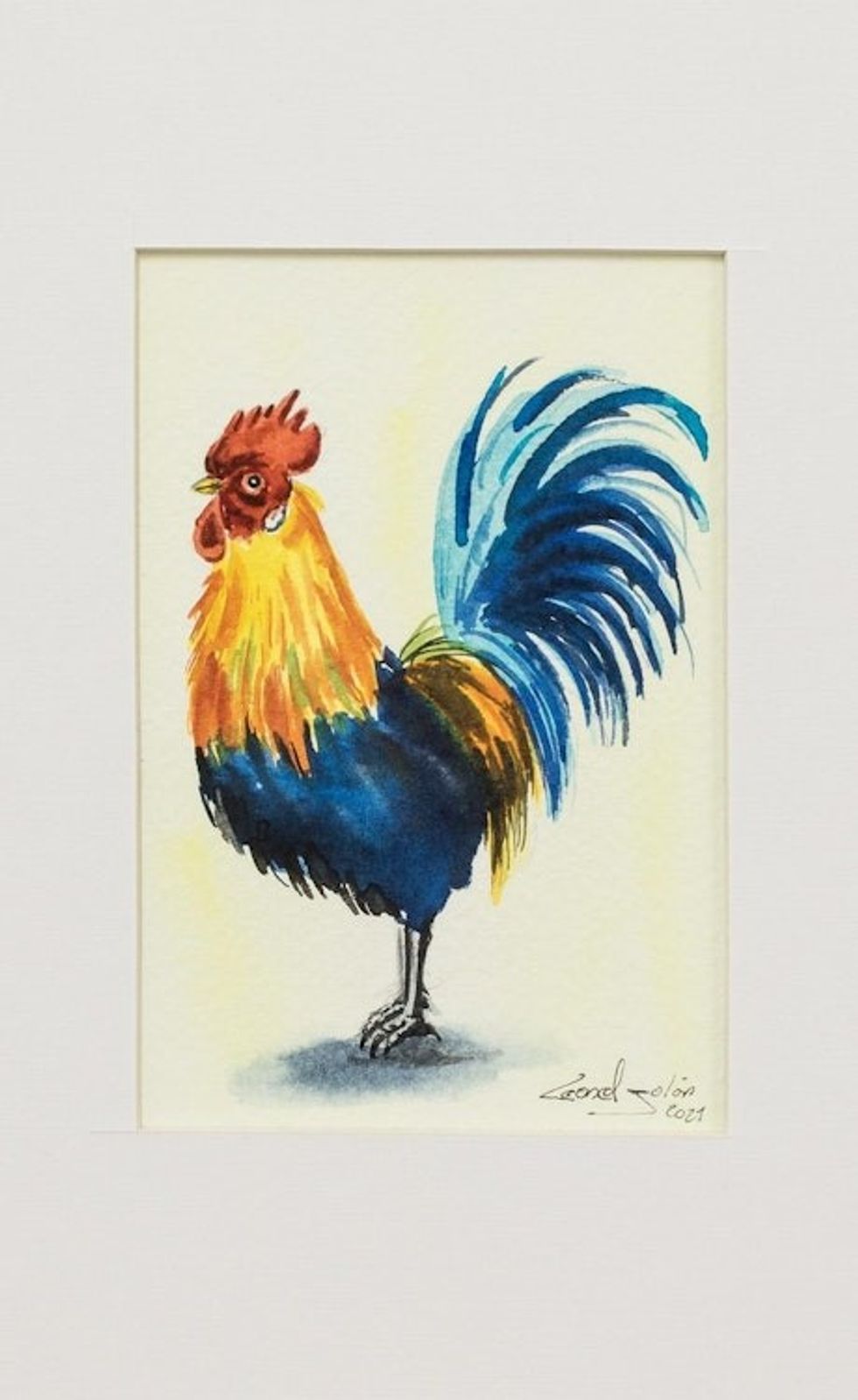 Original Rooster Watercolor Painting 'Bright Rooster'