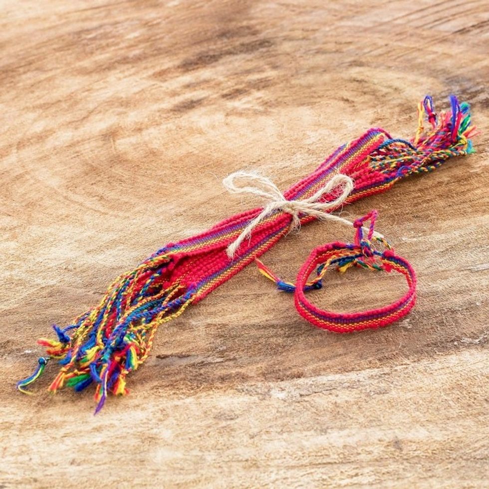 Hand Woven Rainbow Bracelets Set of 12 from Guatemala 'Rainbow Celebration'