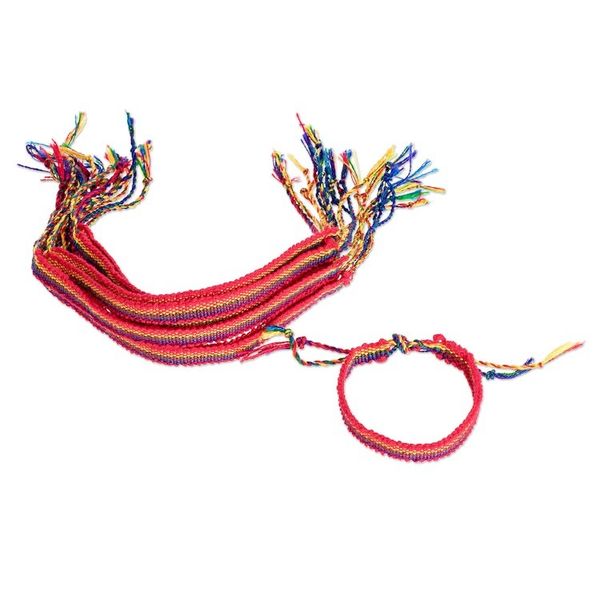 Alternate image for Hand Woven Rainbow Bracelets Set of 12 from Guatemala Rainbow Celebration