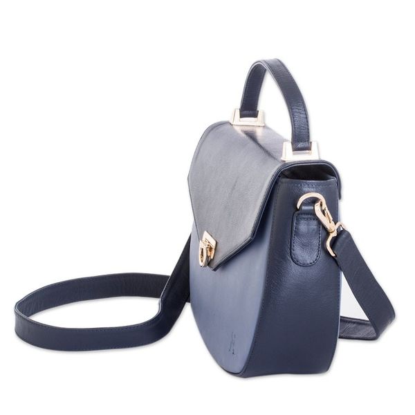 Alternate image for Blue Leather Sling Bag with Handle Removable Strap Blue Subtlety