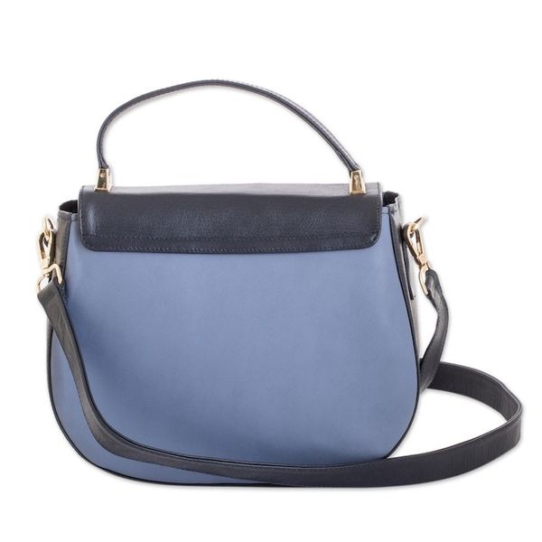 Alternate image for Blue Leather Sling Bag with Handle Removable Strap Blue Subtlety