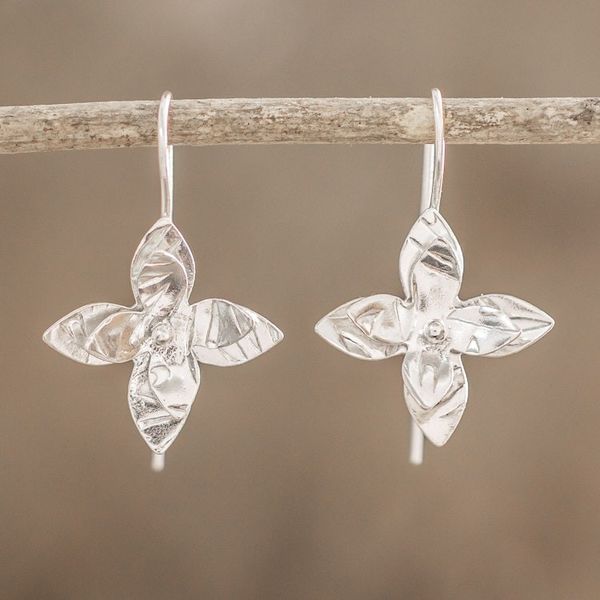 Alternate image for Costa Rican Handmade Sterling Silver Floral Drop Earrings Flower Duet