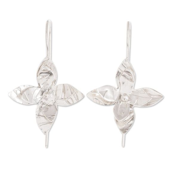 Alternate image for Costa Rican Handmade Sterling Silver Floral Drop Earrings Flower Duet