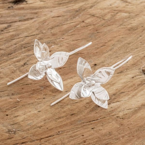Alternate image for Costa Rican Handmade Sterling Silver Floral Drop Earrings Flower Duet