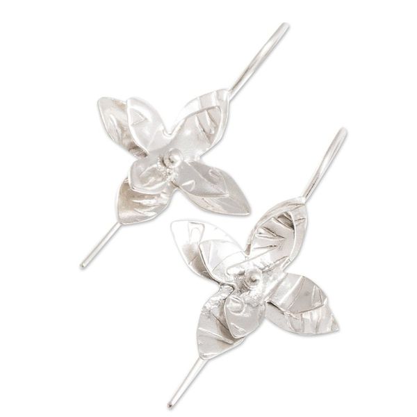 Alternate image for Costa Rican Handmade Sterling Silver Floral Drop Earrings Flower Duet