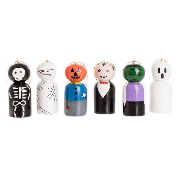 Alternate image for Reclaimed Wooden Ornaments from Guatemala Set of 6 Trick or Treat