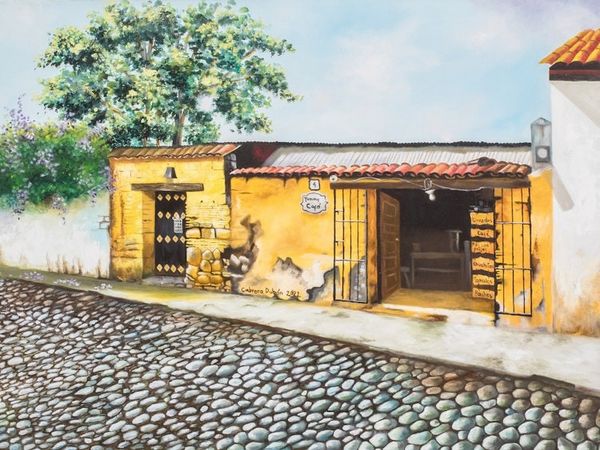 Alternate image for Original Oil Painting of a Street in Antigua Guatemala Calle de la Nobleza