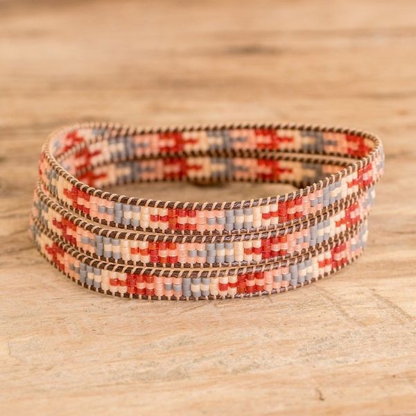 Alternate image for Arrow Glass Beaded Wrap Bracelet Handcrafted in Guatemala Geometric Orientation