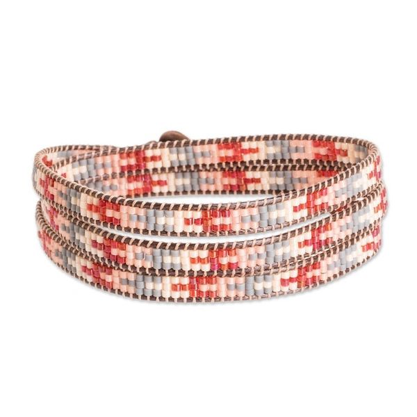 Alternate image for Arrow Glass Beaded Wrap Bracelet Handcrafted in Guatemala Geometric Orientation