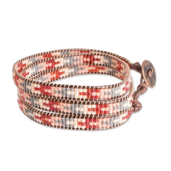 Alternate image for Arrow Glass Beaded Wrap Bracelet Handcrafted in Guatemala Geometric Orientation