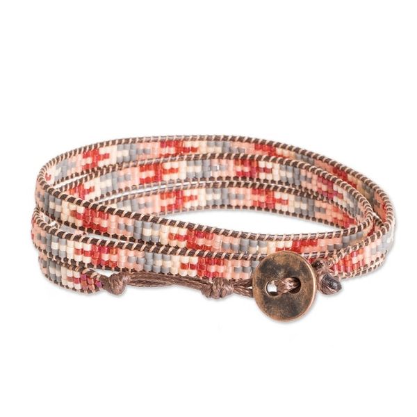 Alternate image for Arrow Glass Beaded Wrap Bracelet Handcrafted in Guatemala Geometric Orientation