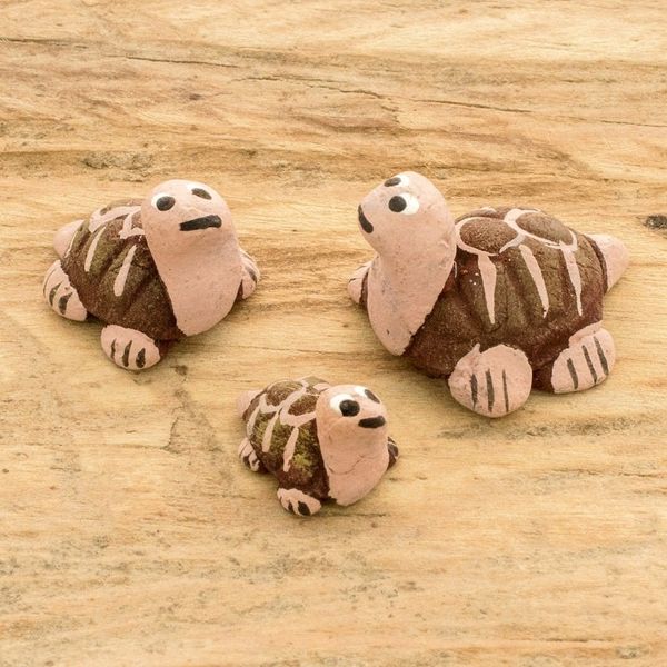 Alternate image for Set of 3 Tortoise-shaped Hand-painted Ceramic Figurines Tortoise Family