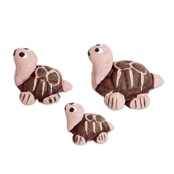 Alternate image for Set of 3 Tortoise-shaped Hand-painted Ceramic Figurines Tortoise Family