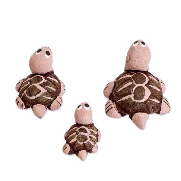 Alternate image for Set of 3 Tortoise-shaped Hand-painted Ceramic Figurines Tortoise Family