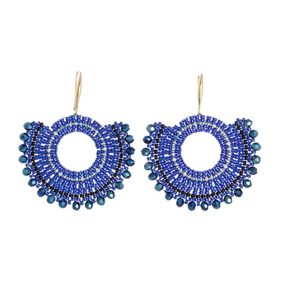 Blue and Black Glass Beaded Dangle Earrings from Costa Rica 'Delight in Blue'