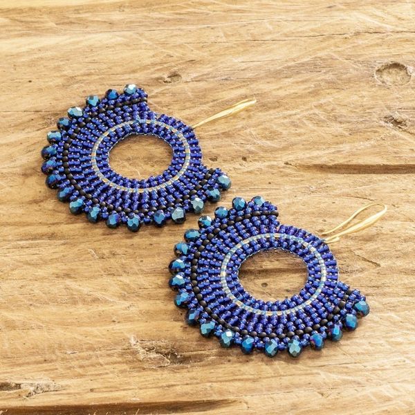 Alternate image for Blue and Black Glass Beaded Dangle Earrings from Costa Rica Delight in Blue