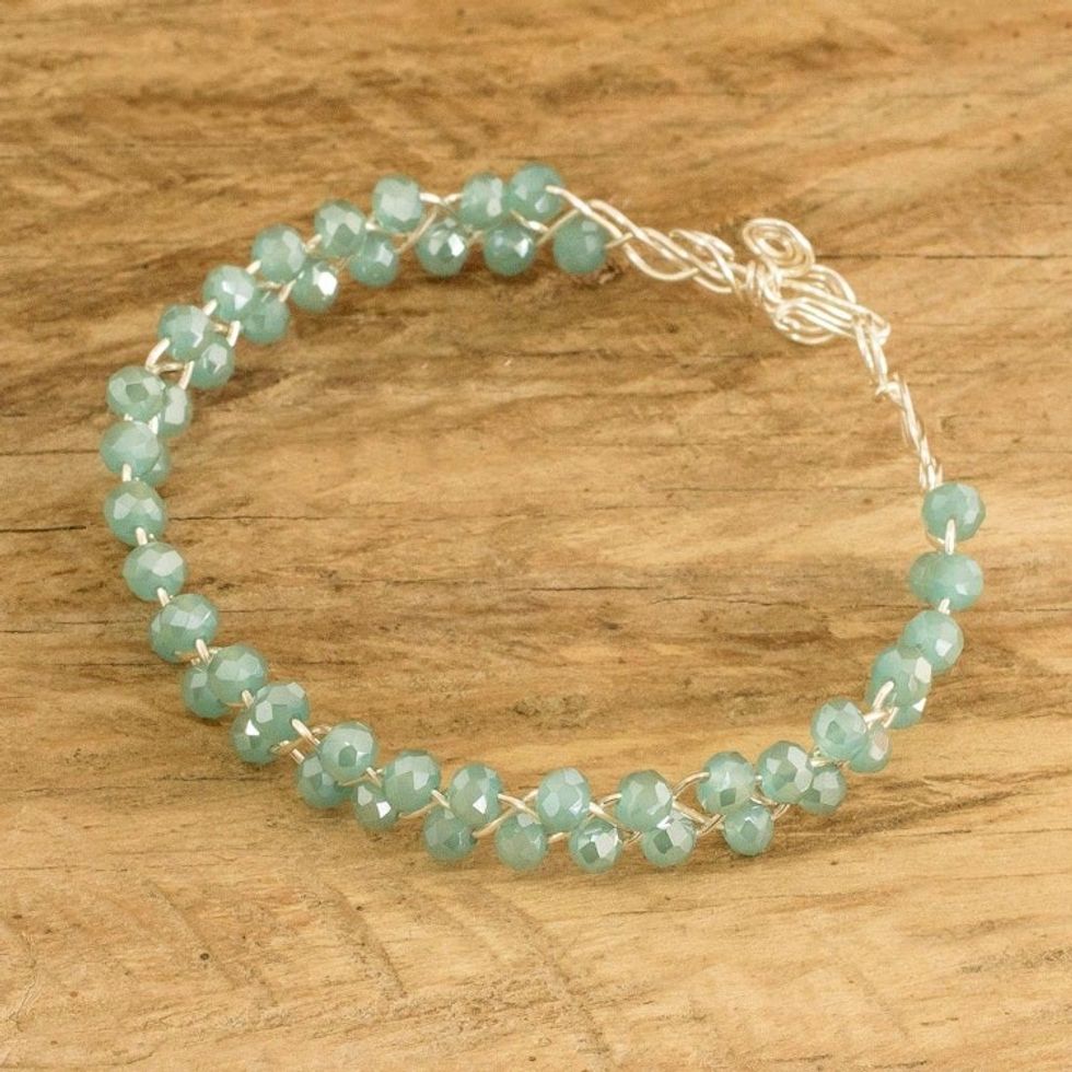 Polymer-Coated Copper Wire Beaded Bracelet with Crystals 'Aquatic Sparkles'